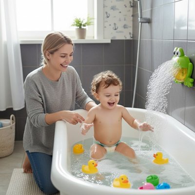 bebe content Jouet de bain​ voir grenouille a bulle