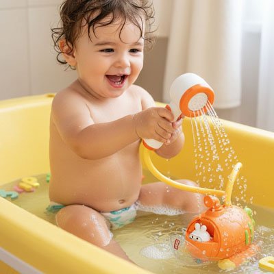 bébé joue dans le bain joue avec jouet de bain bébé   