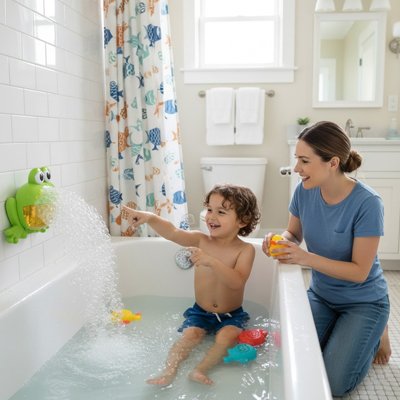 enfant content  du Jouet bain​ a bulle