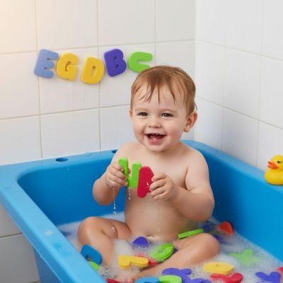Jouet bain petit garcon joue avec ses lettres