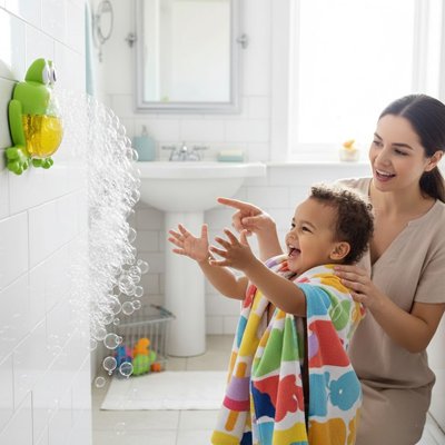 Jouet de bain​ bebe enfant content essaie attraper bulle 