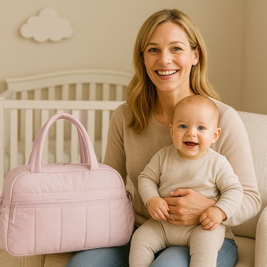 maman assis avec bebe avec Sac a langer
