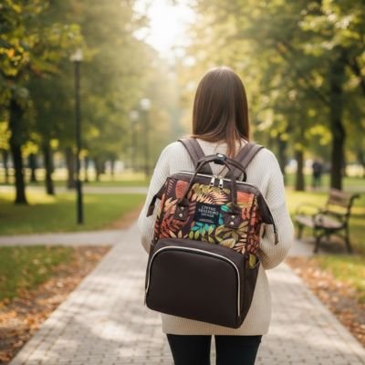 maman portant sac a dos a langer