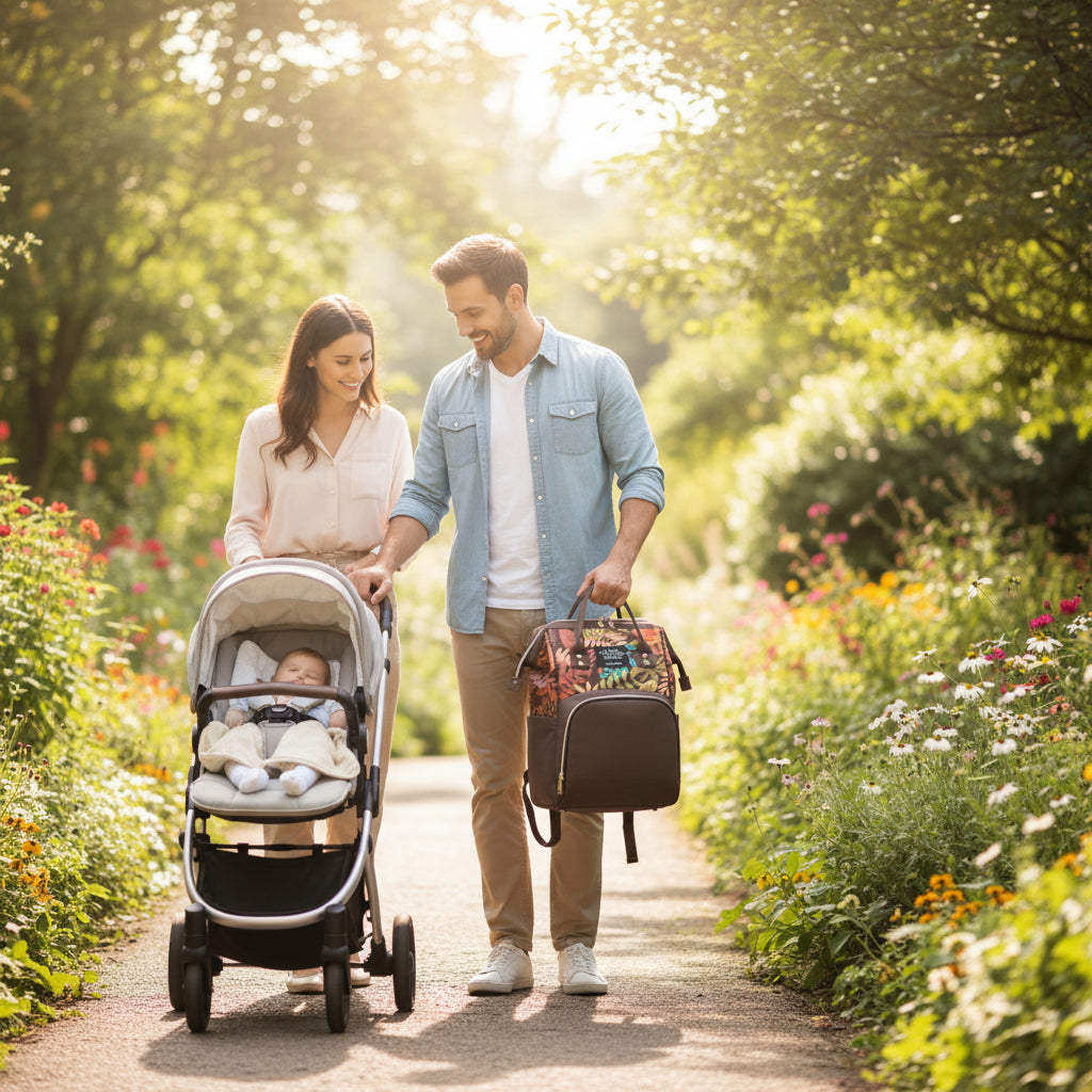 papa maman bébé sac a dos a langer par la poignée
