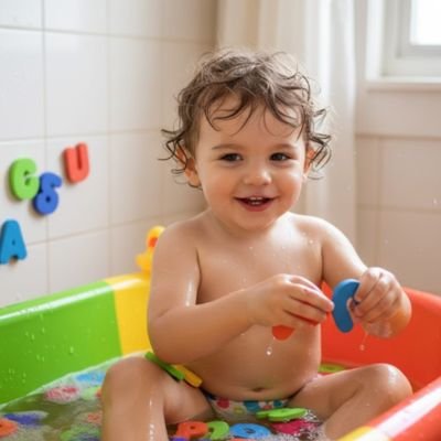petit garcon s'amuse avec les lettres multicolor Jouet bain
